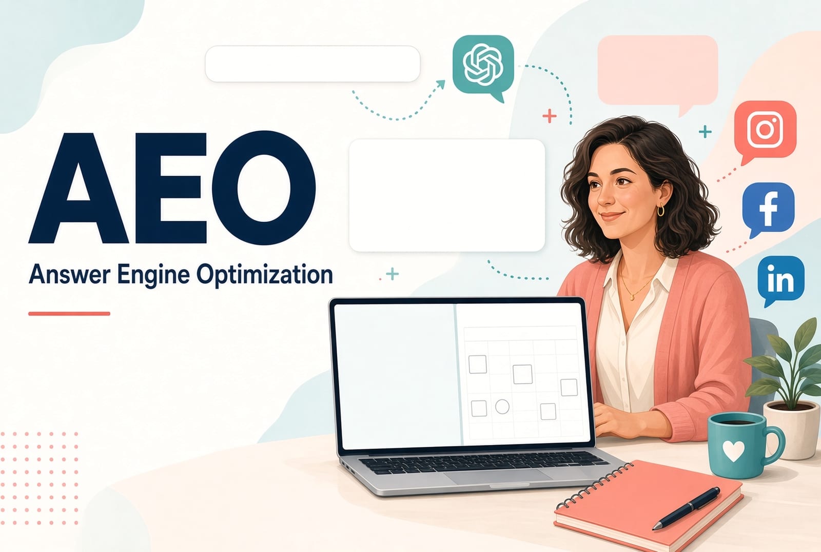 Business woman at a desk with the words AEO